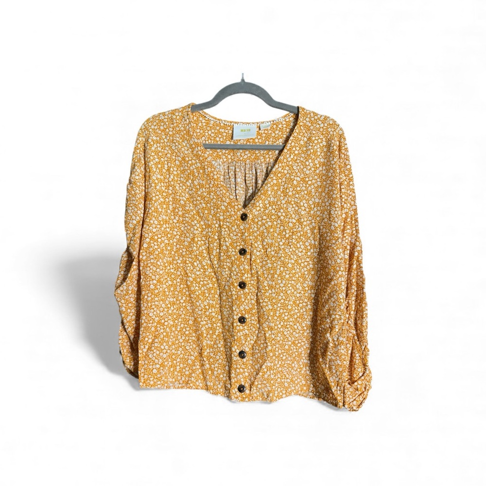 Maeve by Anthropologie Mustard Floral Cottagecore Blouse XS to M Oversized